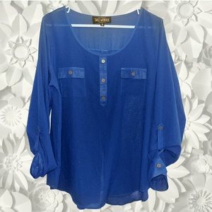 Sweet Wanderer | Beautiful teal blouse with open button down detail on the back